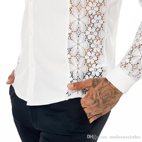 

кружевные рубашки лето повседневная рубашка отложной воротник с длинными рукавами топы тройники весна 19ss мужские, White;black