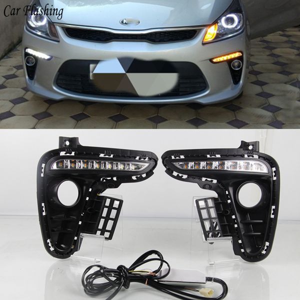 

2pcs сид автомобиля для kia rio k2 2017 2018 поворотник стиль реле водонепроницаемый автомобиля drl 12v led дневного света дневной свет прот