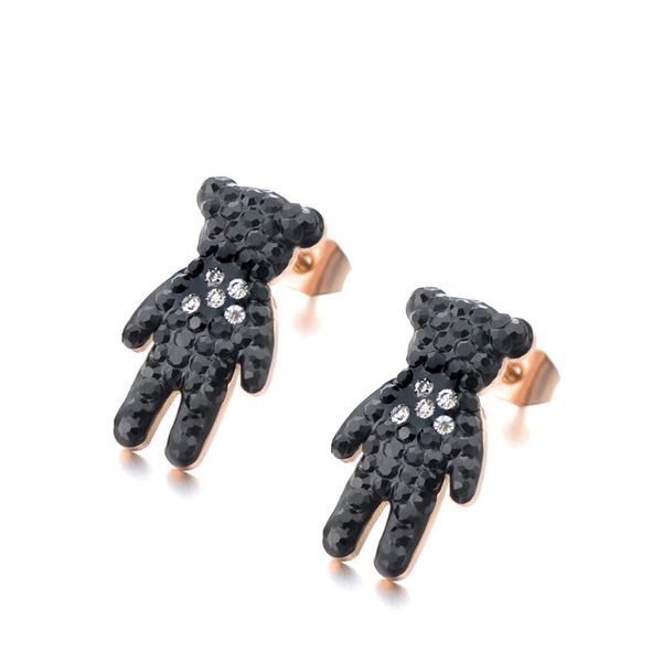 

classic titanium steel black crystal rose gold color rhinestone stud earrings for women brincos je18007, Golden;silver