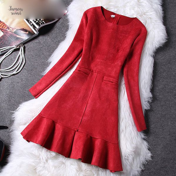 

spring dress autumn women 2019 casual long sleeve a line puff sleeve elegant slim evening party dress red ukraine, Black;gray