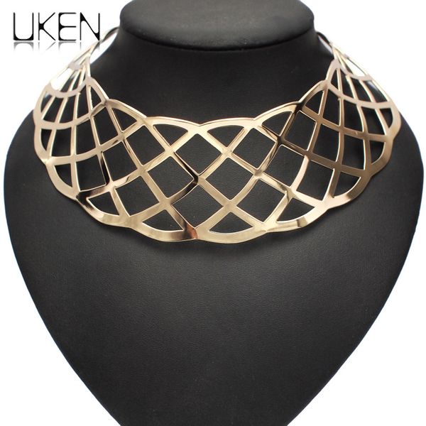 

2018 new hollow metal collar choker necklace women steampunk personality statement torques collares femme accessories uken, Silver