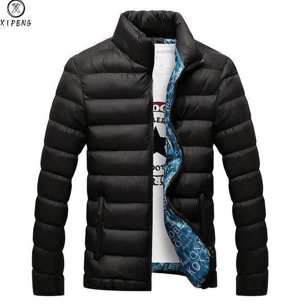 

brand men parka cotton padded winter jacket coat mens warm jacket solid color stand collar zipper thick coat men down parka, Tan;black