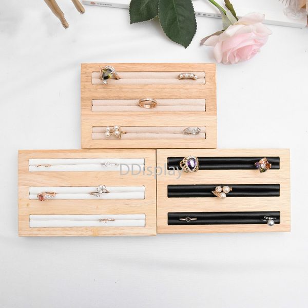 

[ddisplay]classic solid wood jewelry display three layers earring jewelry rack black/white leather earring studs jewelry stand