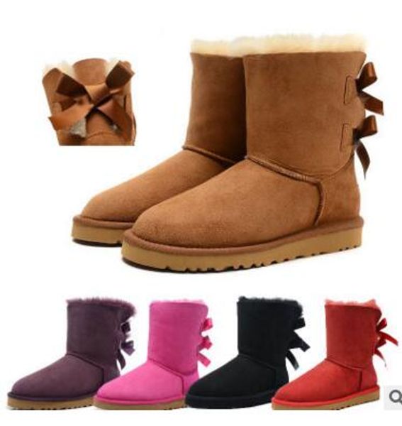 

2020 new fashion australia classic low winter boots real leather bailey bowknot women's bailey bow snow boots, Black