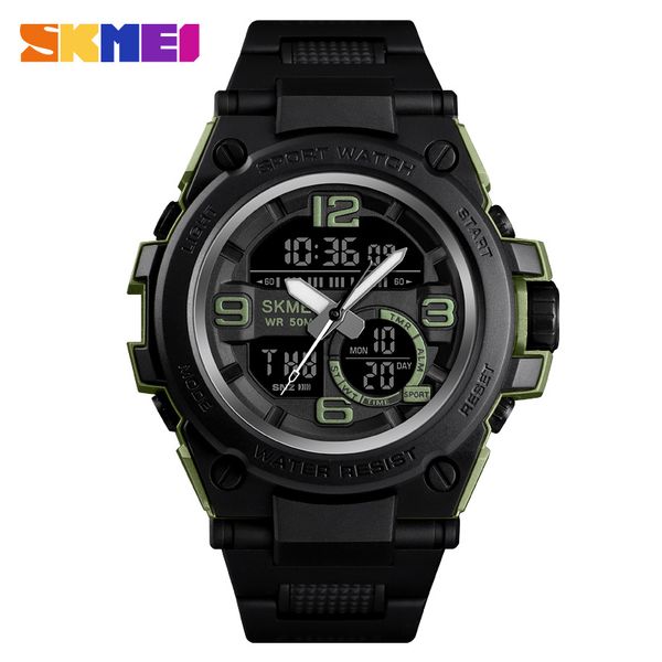 

skmei new watch men sport 5bar waterproof men wristwatch dual display digital pu strap quartz watch reloj mujer 1452, Slivery;brown