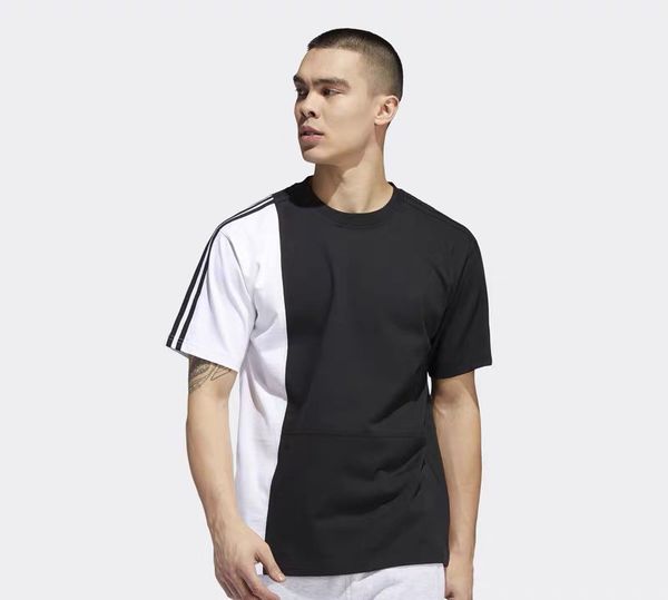 

summer mens designer tshirts contrast color printed panelled short sleeve mens plus size casual mens clothing, White;black