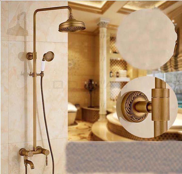 

euro-style antique brass rain shower faucet single handle tub mixer wall mounted