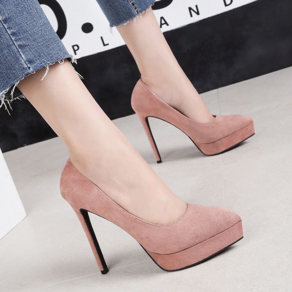 

pumps women pointed toe solid color high heel female shoes nightclub platform thin heel shallow mouth slimming women shoes, Black