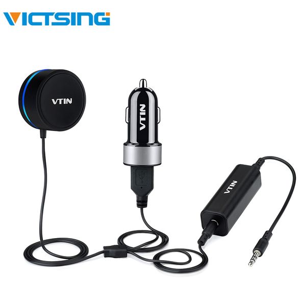 

victsing bluetooth 4.0 hands-car kit wireless car stereo audio music receiver 3.5mm aux input dual port usb charger