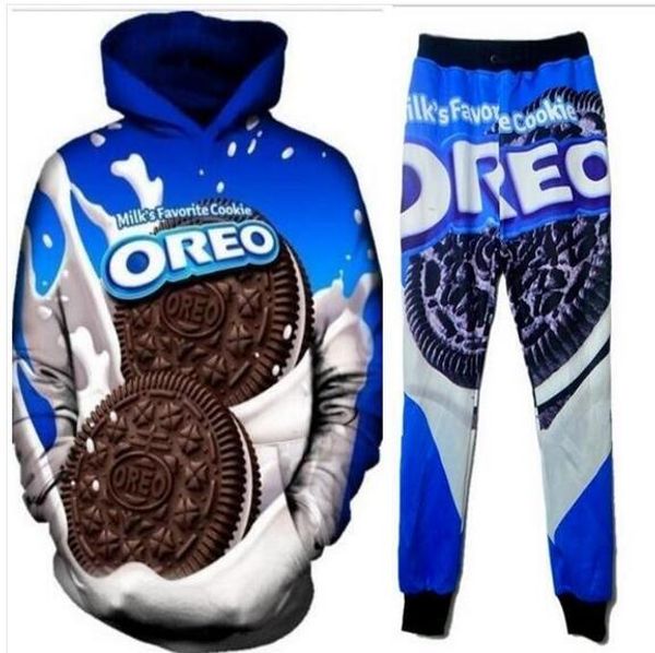 

new men/womens oreo food funny 3d print fashion tracksuits crewneck hip hop sweatshirt and pants 2 pcs set hoodies tz063, Gray