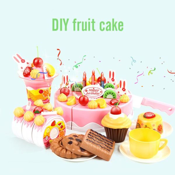 

37-75pcs simulation kitchen girls toys cake diy pretend play fruit cutting birthday toys for children abs educational gift