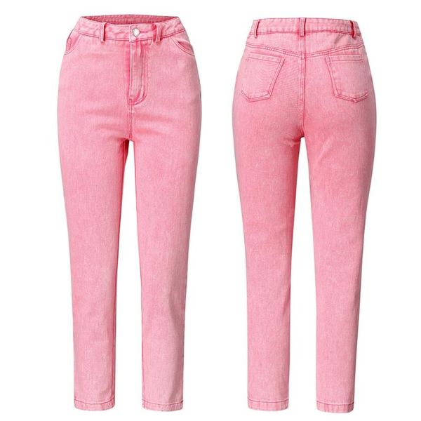

women's jeans fashion casual solid color mid waist skinny leggings denim pants with pocket pink sheath #35, Black;white