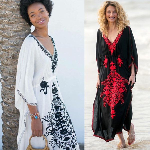 

beach pareo de plage outings for women beachwear dress plus size swimwear swim wear cotton black red thread embroidered skirt, Blue;gray