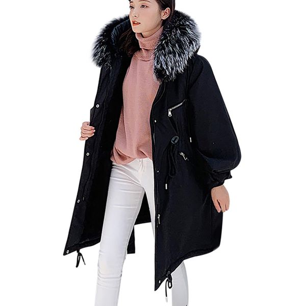 

plus size m-3xl winter jacket women thicked slim cotton-padded black long winter coats fur parka hooded women coats and jackets
