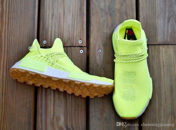 

new authentic pharrell williams hu prd gum pack solar yellow men women running shoes human race hyper pop core black cream white sneakers