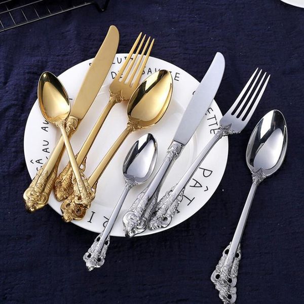 

retro flatware set silver and gold stainless steel cutlery set high-grade knife fork spoon 4-piece dinnerware set tableware sets lxl899-1
