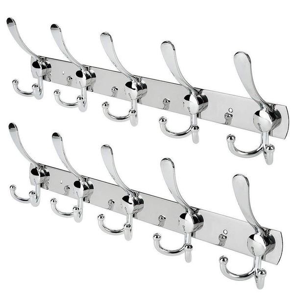 

wall mount coat hook, 2 pack 15 hooks stainless steel coat hangers rack robe hat clothes hook wall coat rack 10pcs