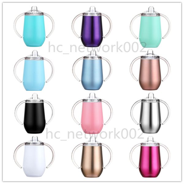 

12 colors sippy cups mugs 10oz wine tumbler shaped kid cup with handle stainless steel insulated vacuum tumbler double walled for baby