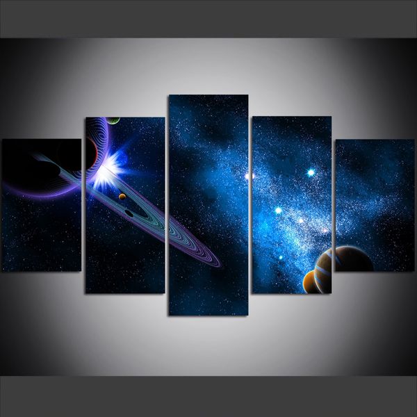 

5 piece large size canvas wall art pictures creative cosmic space galaxy nebula spaceship poster art print oil painting for living room
