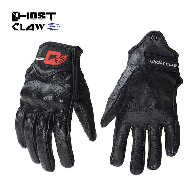

ghost racing motorcycle touch screen gloves genuine leather breathable guantes para luva moto rekawice motocyklowe riding gloves, Black