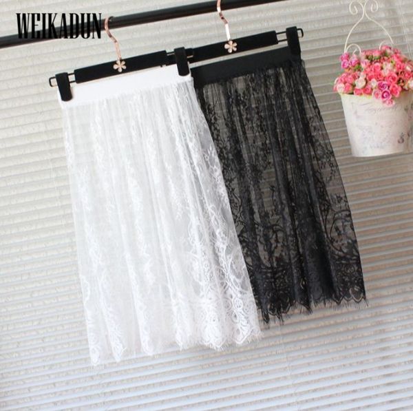 

summer women lace skirts fashion solid casual mesh tulle skirt hollow out short pencil elegant elastic black white skirt d6
