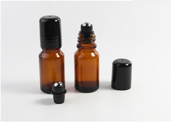 10 ml Garrafas de Âmbar Grosso Recarregável Mini Rolo em Garrafa De Embalagem De Vidro com Bola de Aço Inoxidável Atacado SN3004