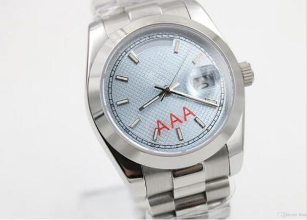 

53 special edition automatic watch men smooth case blue dial silver belt day date mechanical casaul watch montre homme automatic mechanical, Slivery;brown
