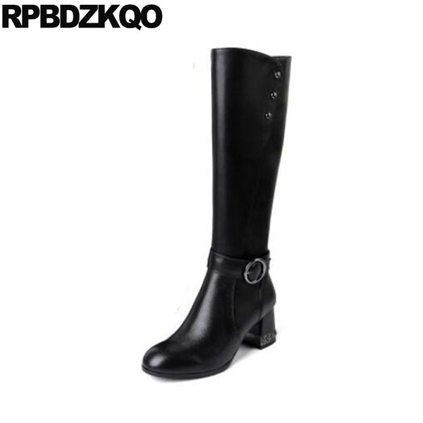 

genuine leather tall long women boots winter 2019 rivet knee high studded stud fur chunky big size chinese casual shoes black