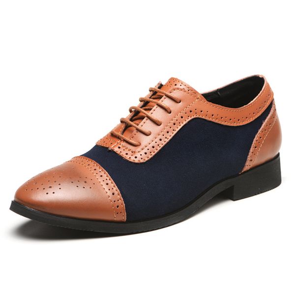 

size 38-48 brogue carved business shoes men oxford leather shoes retro mixed colors lace-up men wedding dress shoes classic sapatos sociais, Black