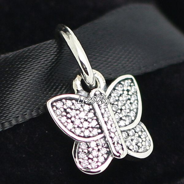 

100% 925 sterling silver butterfly dangle bead with cz fits european pandora jewelry bracelets necklaces & pendants, Black