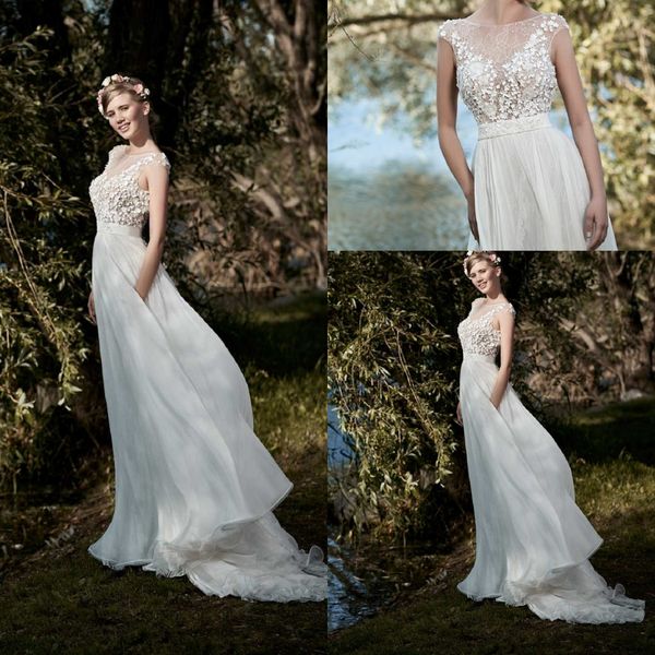 

простая линия maisonsignore bohemian платья jewel шеи рукавов hand made цветочный sash тюль кружево свадебные платья поезд стреловидности ха, White