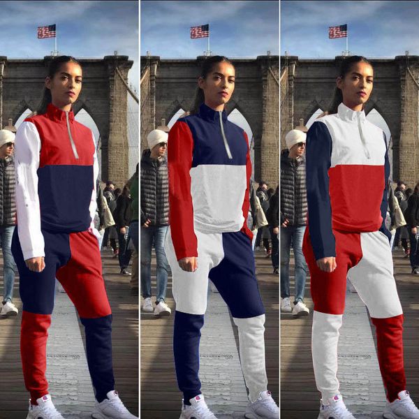 

tommy hilfiger новые женщины спортивный спортивный костюм толстовки + брюки 2 шт женщина комплект наряд сплит цвет выдалбливают женские спор, Gray