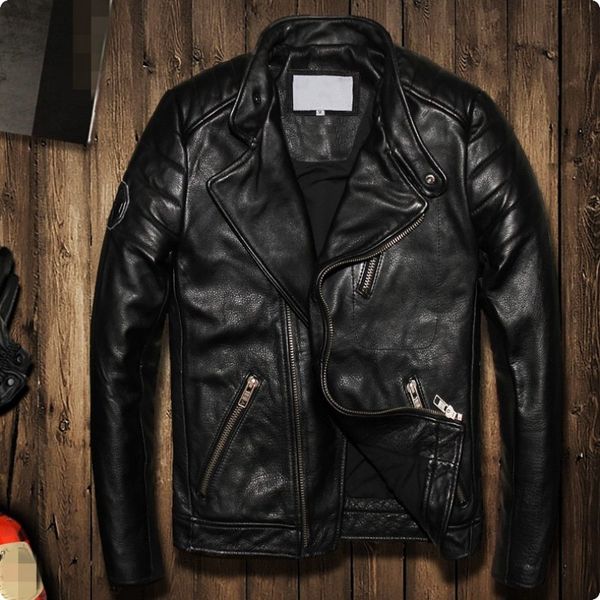 

2020 new arrival 100% real leather mens short jackets stand collar slim fit fashion zipper coat for male chaqueta de cuero, Black