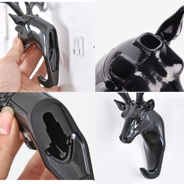 

2019 deer head self adhesive wall door hook hanger bag keys sticky holder #5