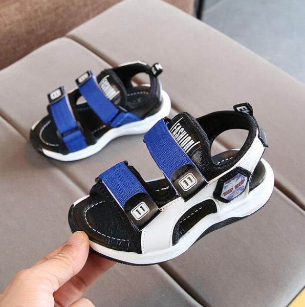 

2020new summer boys leather sandals for baby flat children beach shoes kids sports soft non-slip casual toddler sandals, Black;red