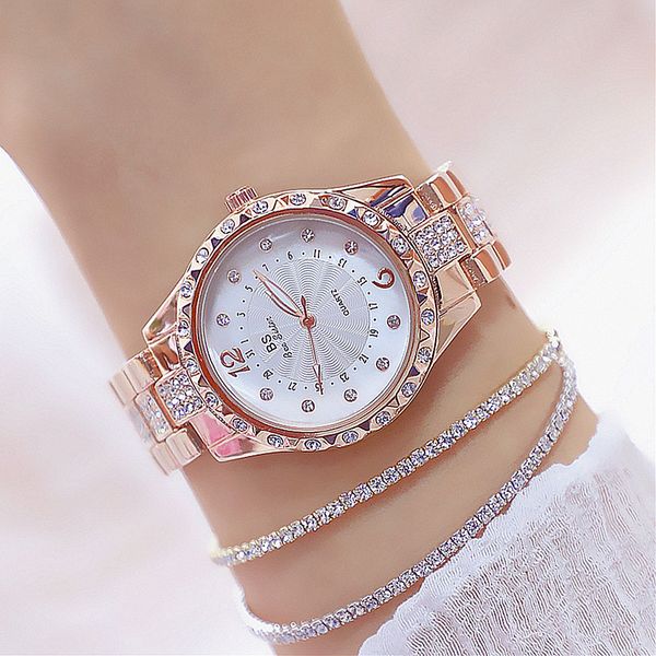 

2019 female crystal diamond watches women rose gold watch steel strap dress wristwatch drop ship lady wach woman whatches, Slivery;brown