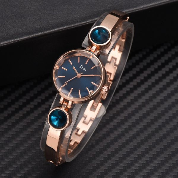 

disu brand women watches rose gold bracelet watch ladies unique design round rhinestone quartz dress watches reloj mujer, Slivery;brown