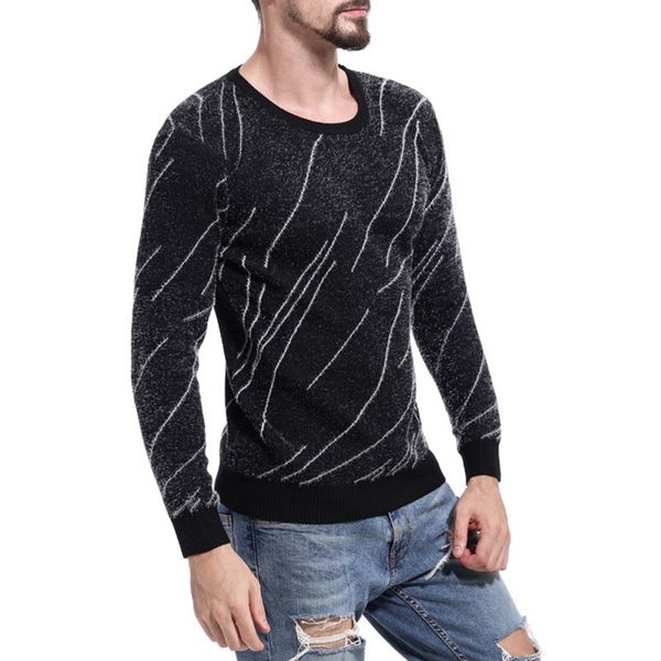 

dihope men's long sleeve crew neck sweater male spring autumn print slim fit pullover warm sweater casual 2019 new, White;black
