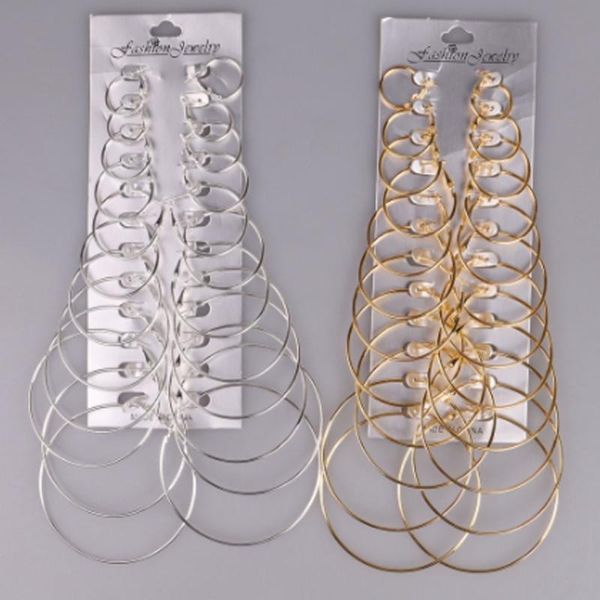 

12 pairs hoop earrings set big circle earring fashion jewelry for women girls steampunk ear clip korean earrings 2020, Golden;silver
