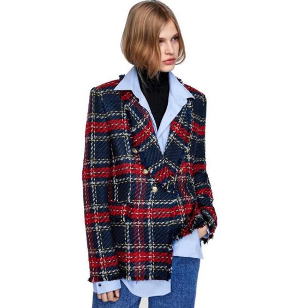 

2019 european and american women's fashion suit jacket twill weave lattice buckle suit jacket, White;black