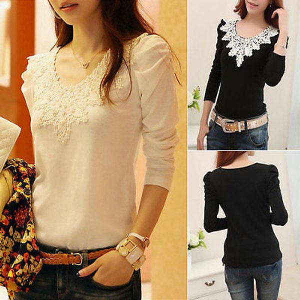 

женская леди причуда живой шею длинным puff рукавом рубашки тонкий base блуза, White