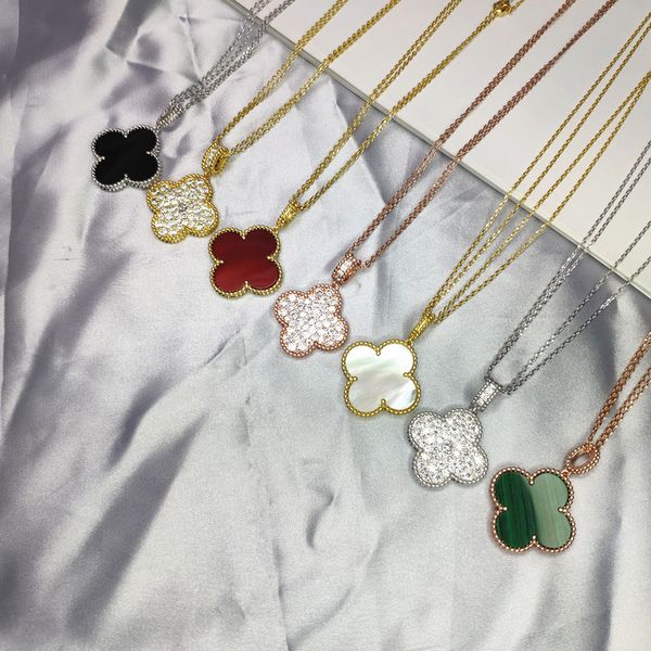 

26mm large five clover sweater chain with 90cm long clavicle chain golden mother-of-pearl full zircon double wear necklace clavicle chain, Silver