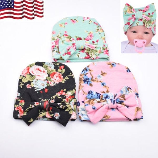 

2019 cute newborn baby infant girl toddler comfy bowknot hospital cap beanie hat baby hat 0-3m, Yellow