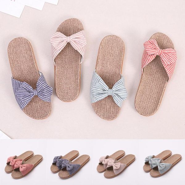 

shoes woman slippers 2020 new women female bowknot flax linen flip flops beach shoes sandals slippers cute lady women #d31, Black