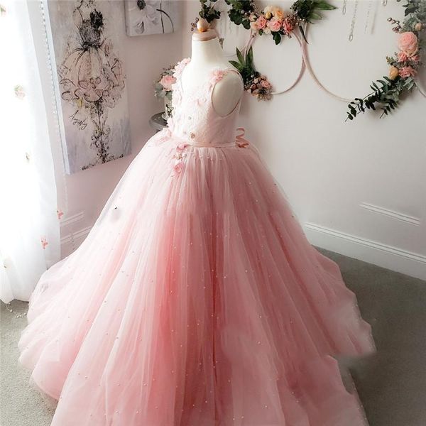 

princess pink ball gown girls pageant dresses 2019 3d floral sequined beaded backless black girls birthday first communion party go