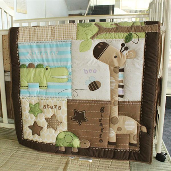 

new baby bed set embroidery crib bumper set giraffe imaget 6pcs 100%cotton cot bedding baby quilt bed around mattress cover