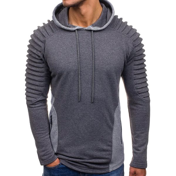 

2019 new men's hooded slim solid color long-sleeved striped fold raglan sleeve style hoodies men sweatershirt, Black