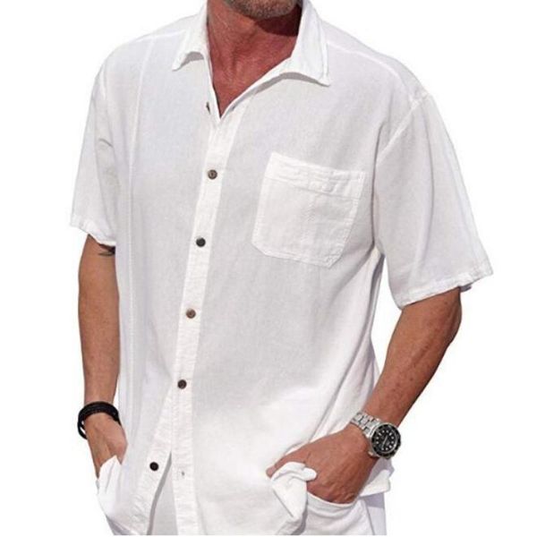 

summer men shirt new solid cotton pocket button lapel turn-down collar hawaiian short sleeve fashion shirt blouse camisa #, White;black