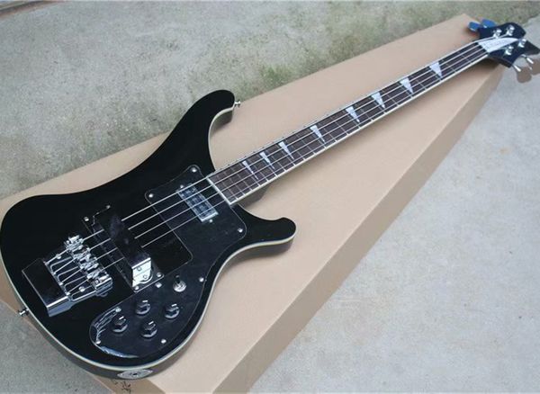 

black 4 strings electric bass guitar with rosewood fretboard