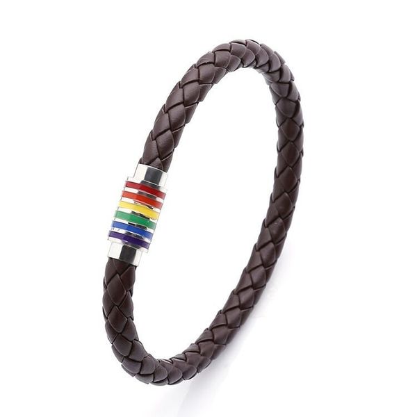 Pulseira magnética pulseira de aço inoxidável pulseiras mulheres homens presentes gay orgulho arco-íris preto marrom genuíno trançado